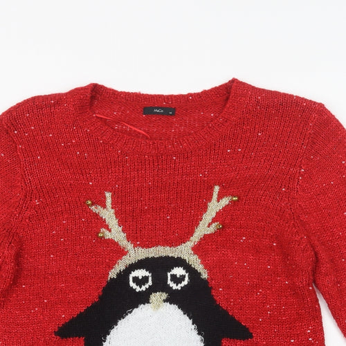 M&Co Womens Red Crew Neck  Acrylic Pullover Jumper Size 16   - Christmas Jumper
