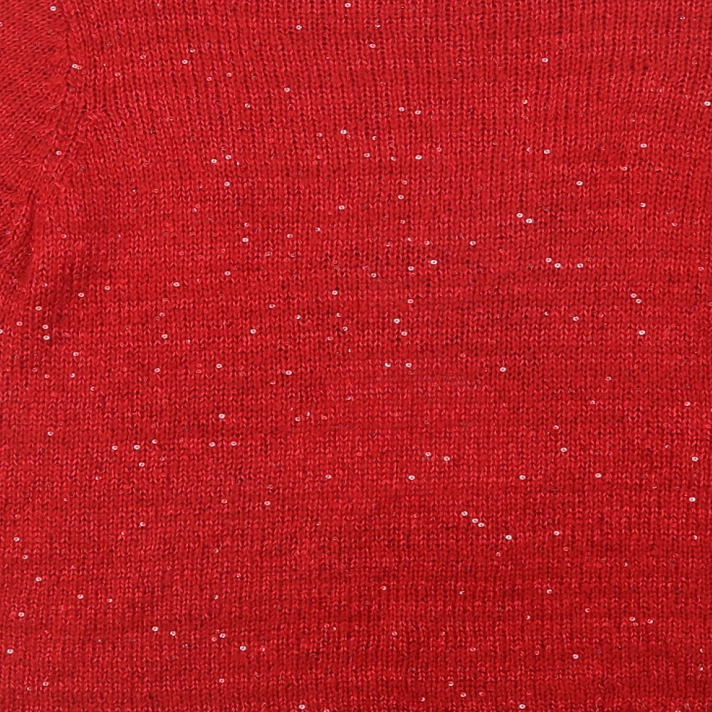 M&Co Womens Red Crew Neck  Acrylic Pullover Jumper Size 16   - Christmas Jumper