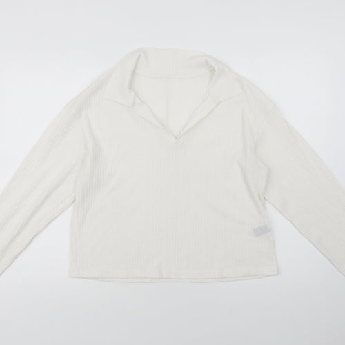 SheIn Womens White Collared  Polyester Pullover Jumper Size L