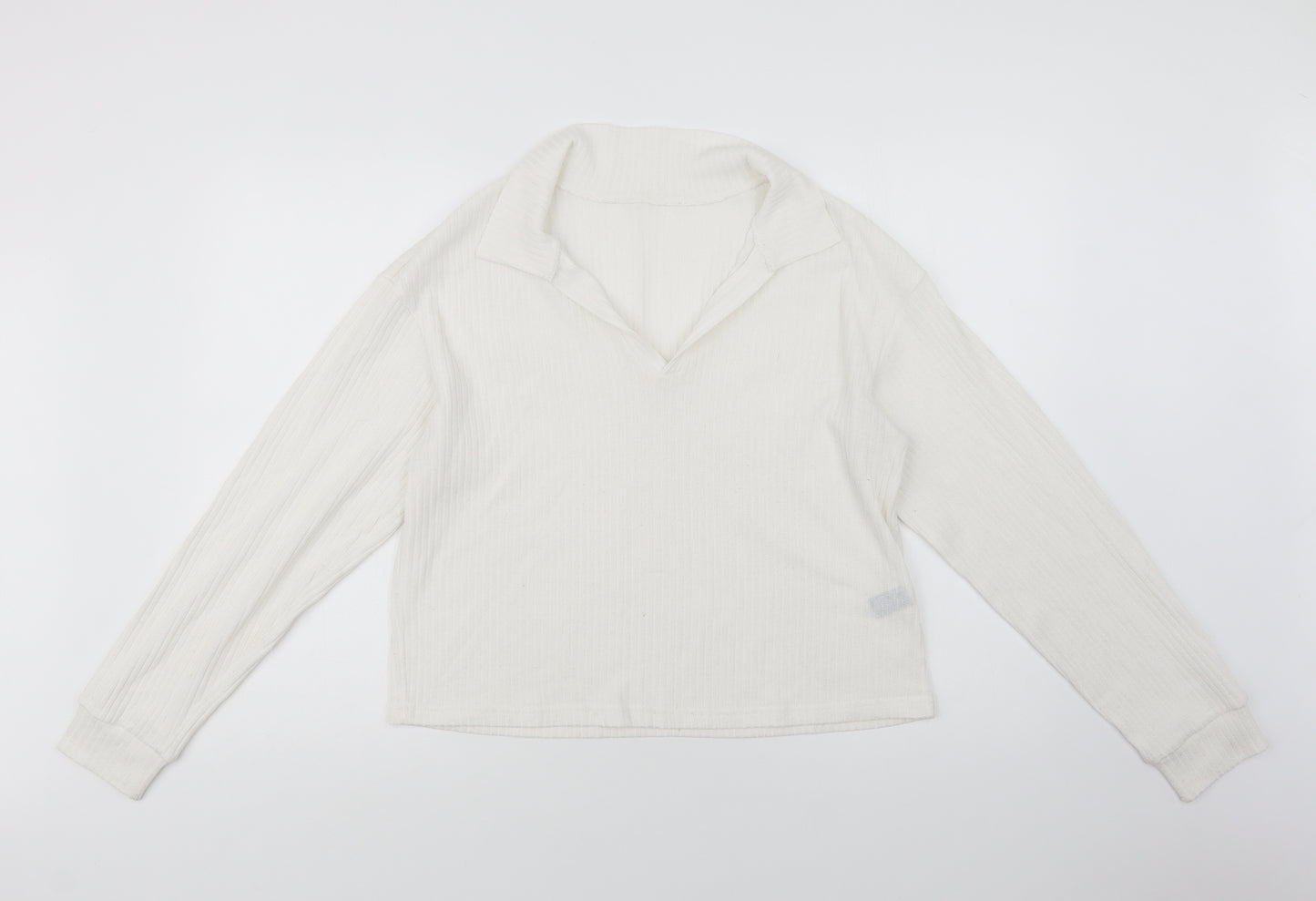 SheIn Womens White Collared  Polyester Pullover Jumper Size L