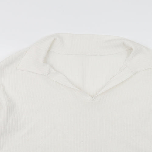 SheIn Womens White Collared  Polyester Pullover Jumper Size L