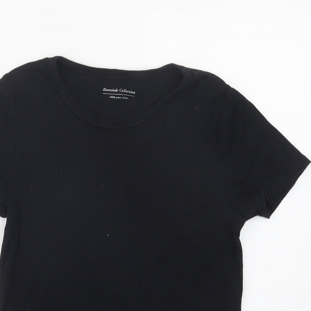 M&S Womens Black  Cotton Basic T-Shirt Size 12 Crew Neck