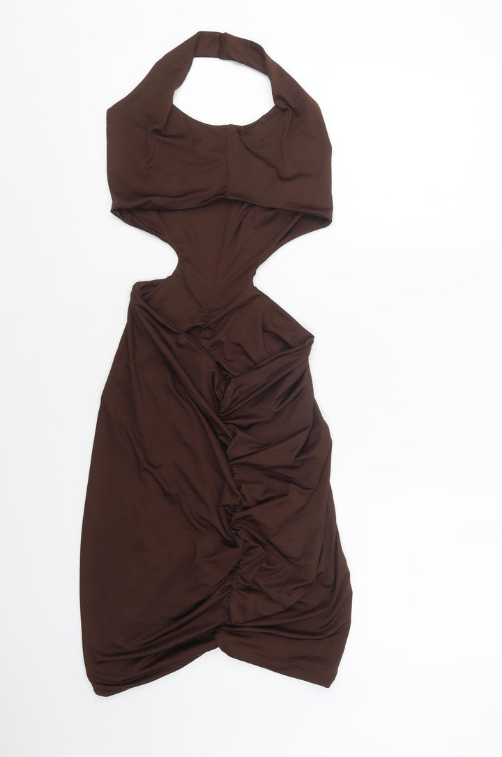 SgheIn Womens Brown Polyester Bodycon Size L Halter