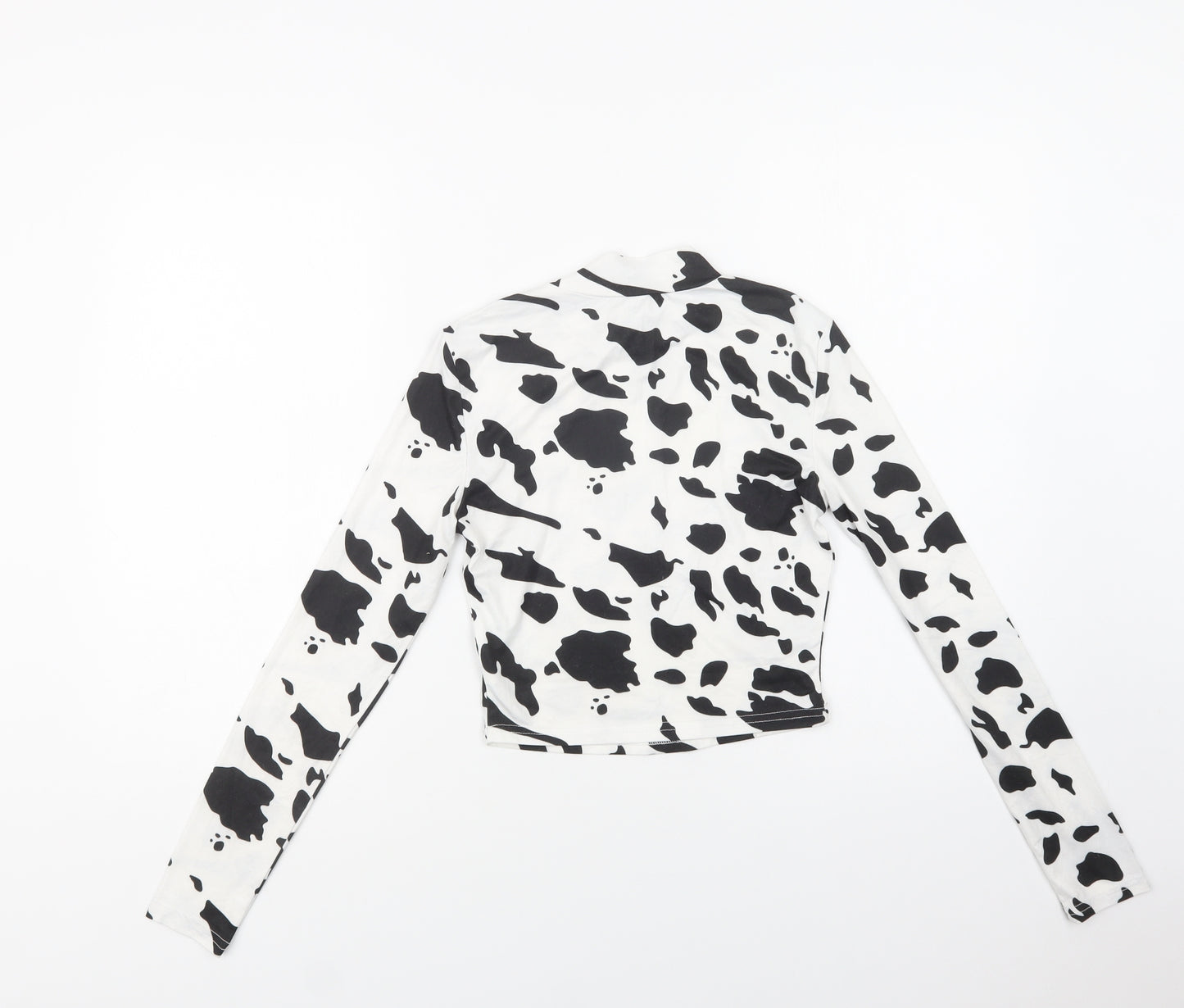 SheIn Womens White Animal Print Polyester Cropped Blouse Size XS Mock Neck