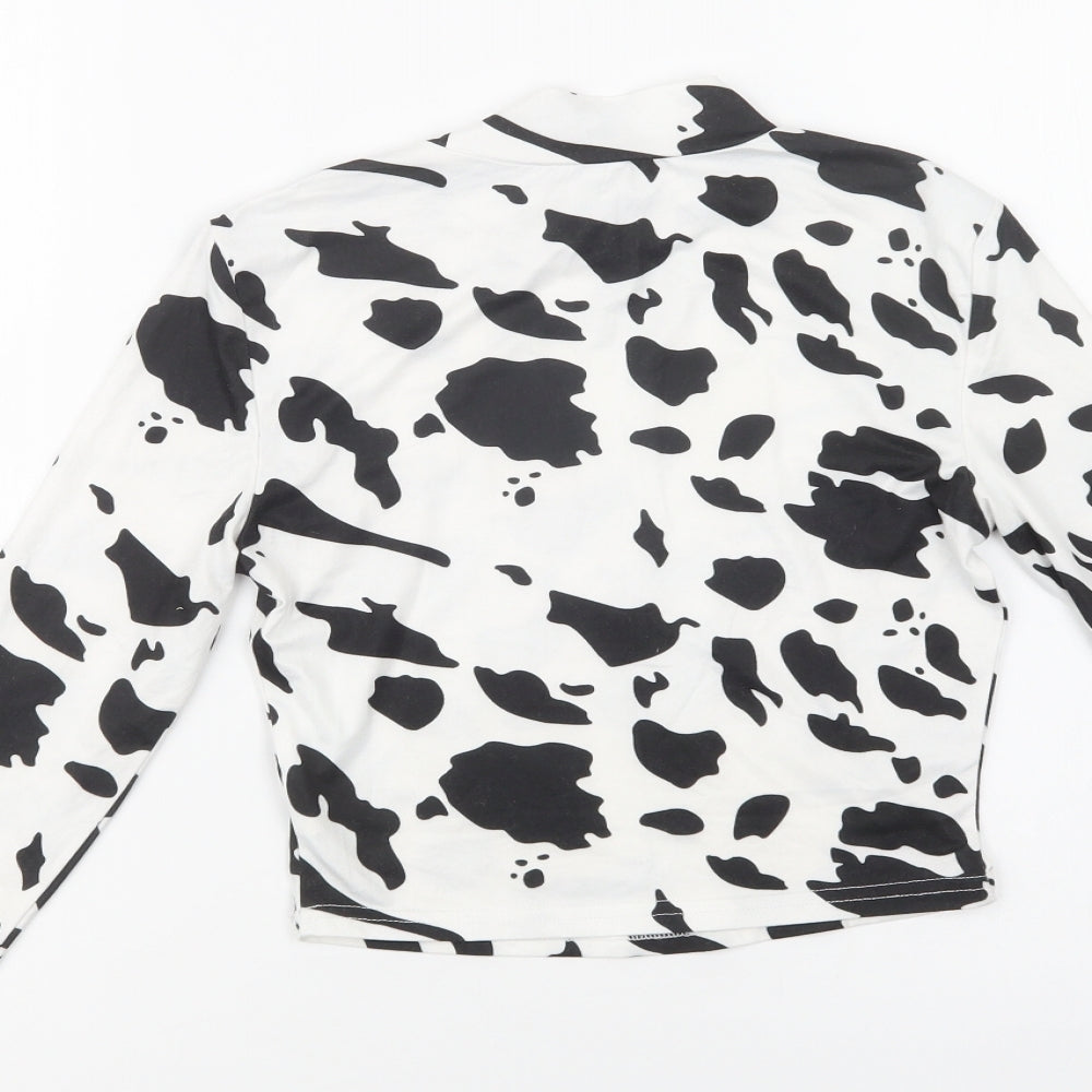 SheIn Womens White Animal Print Polyester Cropped Blouse Size XS Mock Neck