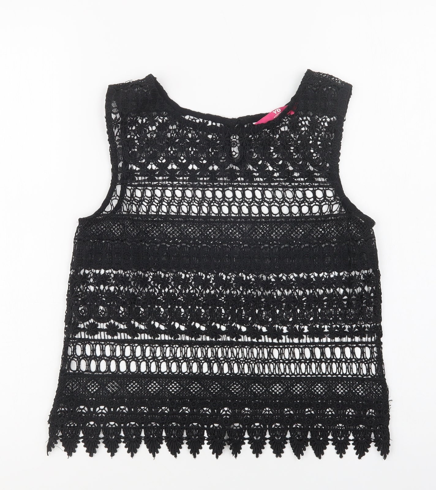 Young Dimension Girls Black   Basic Blouse Size 12-13 Years Round Neck Button