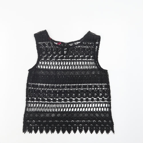 Young Dimension Girls Black   Basic Blouse Size 12-13 Years Round Neck Button