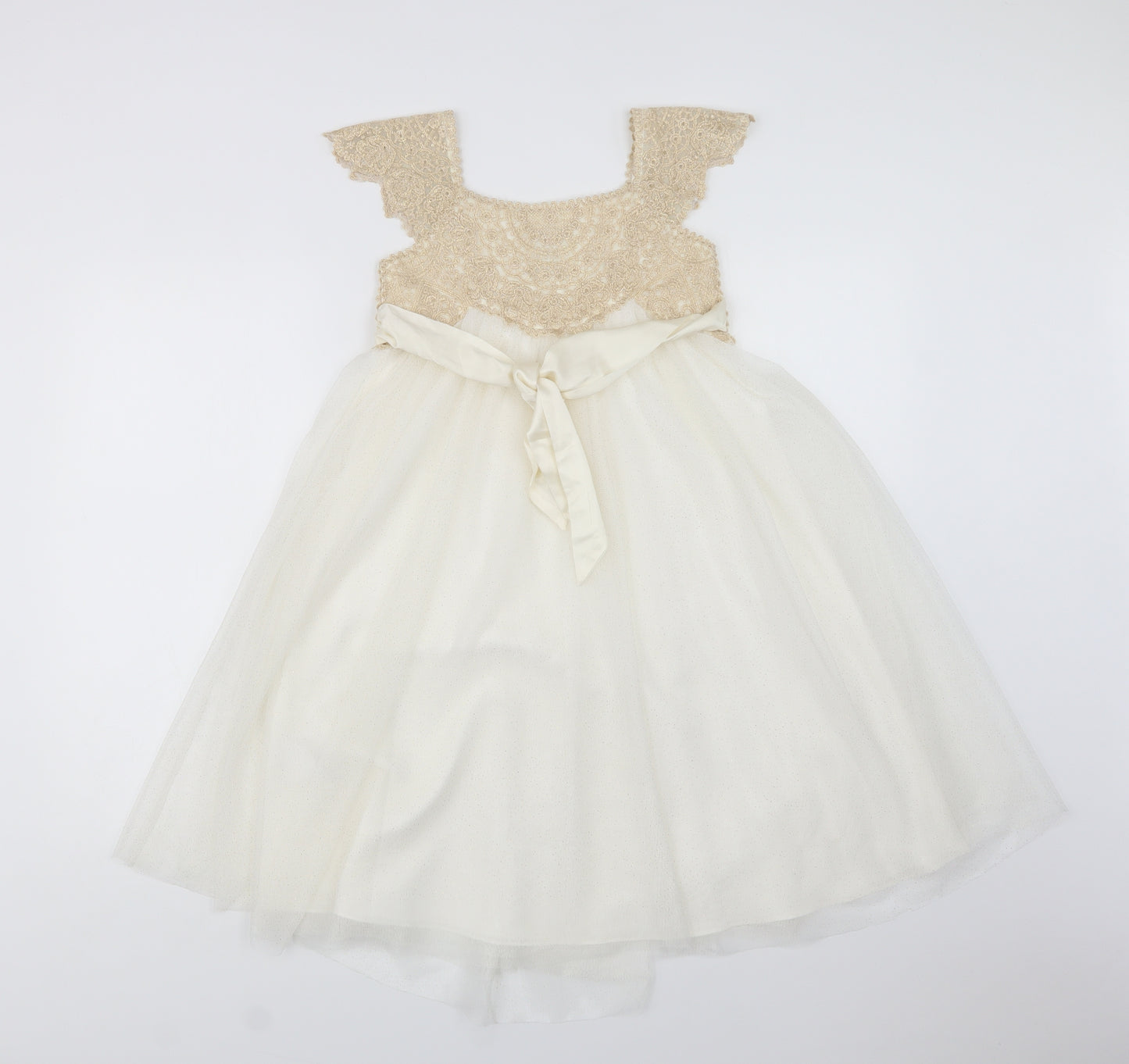 Monsoon Girls White Polka Dot Polyester A-Line  Size 7-8 Years  Square Neck