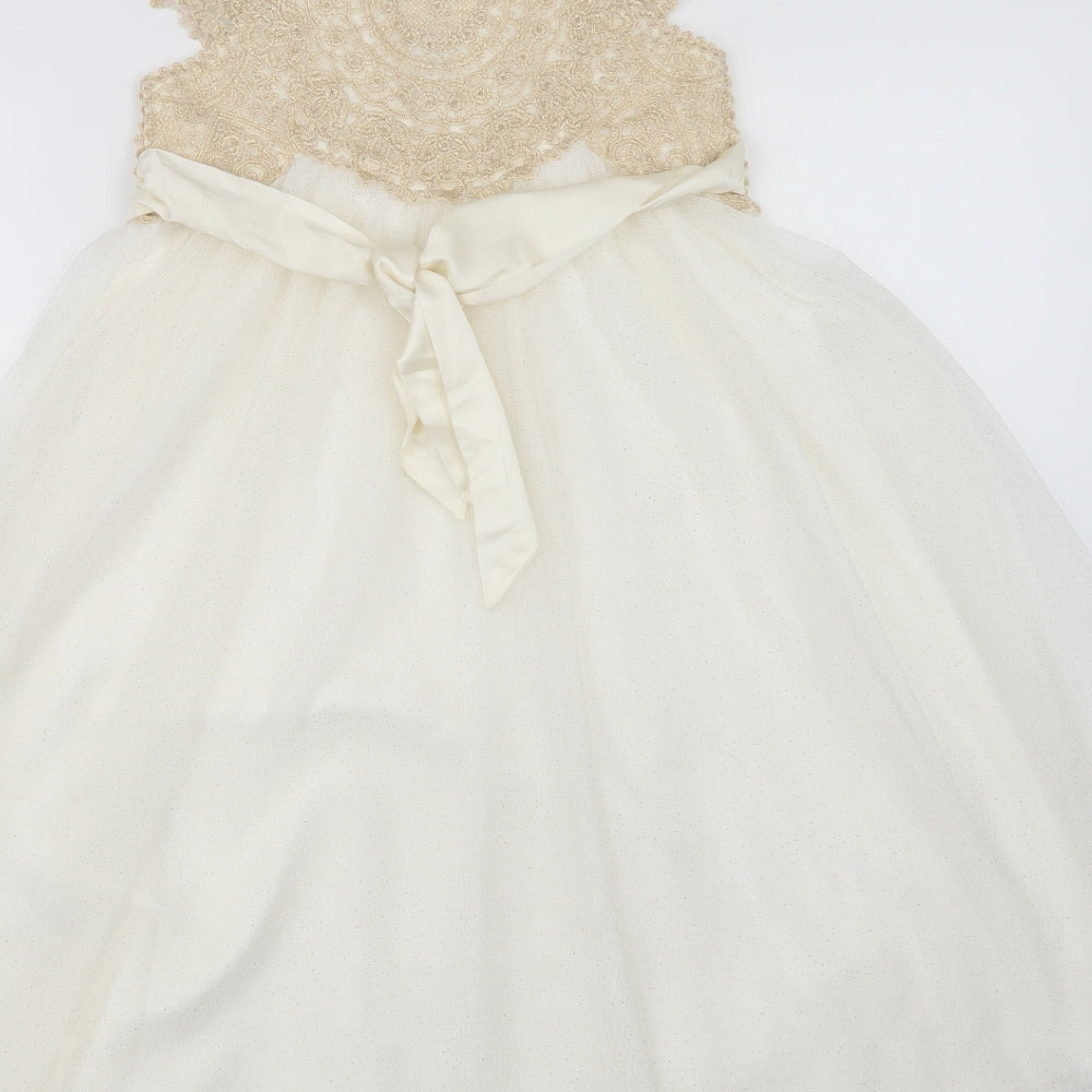 Monsoon Girls White Polka Dot Polyester A-Line  Size 7-8 Years  Square Neck