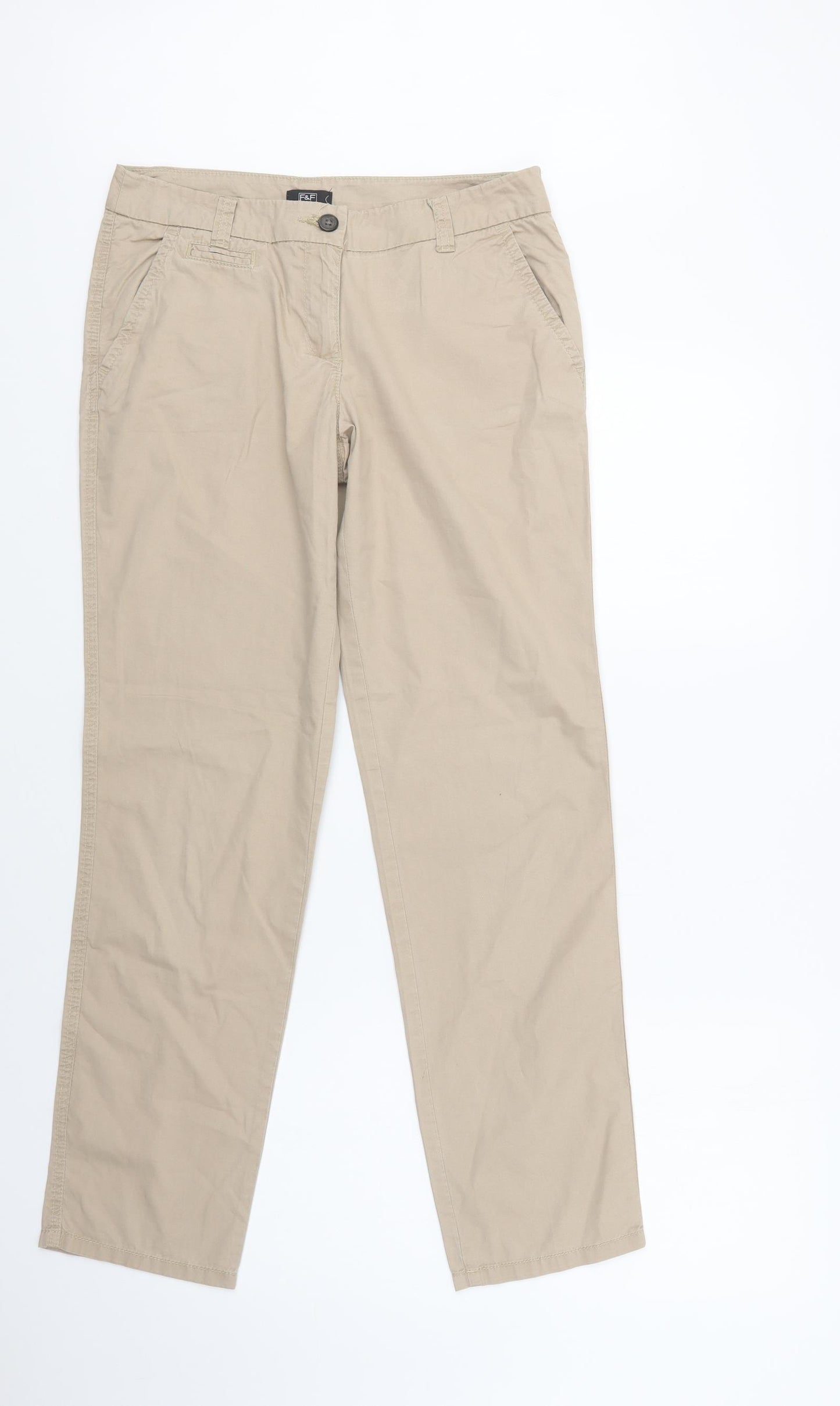 F&F Womens Beige  Cotton Chino Trousers Size 8 L29 in Regular Button