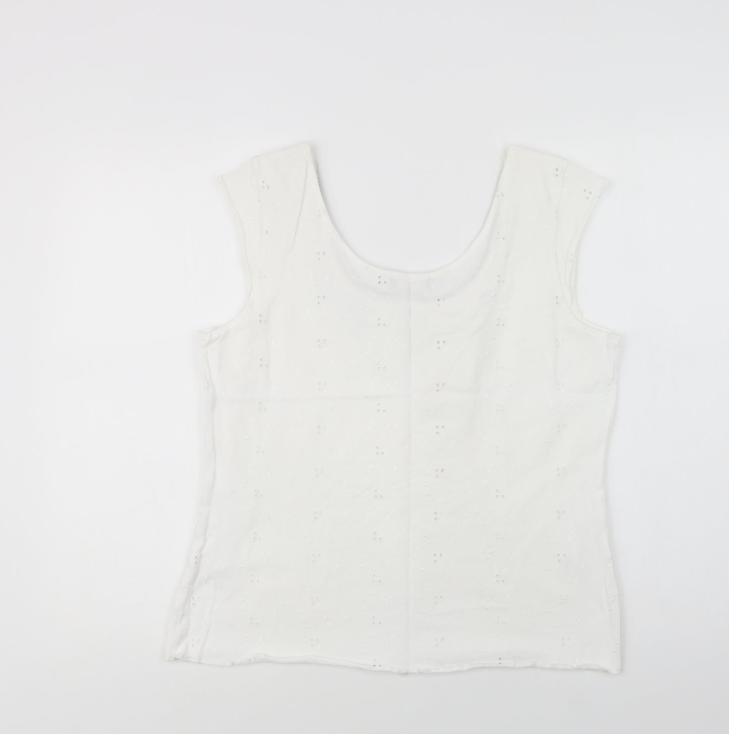 Oer Una Womens White  Cotton Basic Blouse Size 16 Scoop Neck - Embellished Neckline
