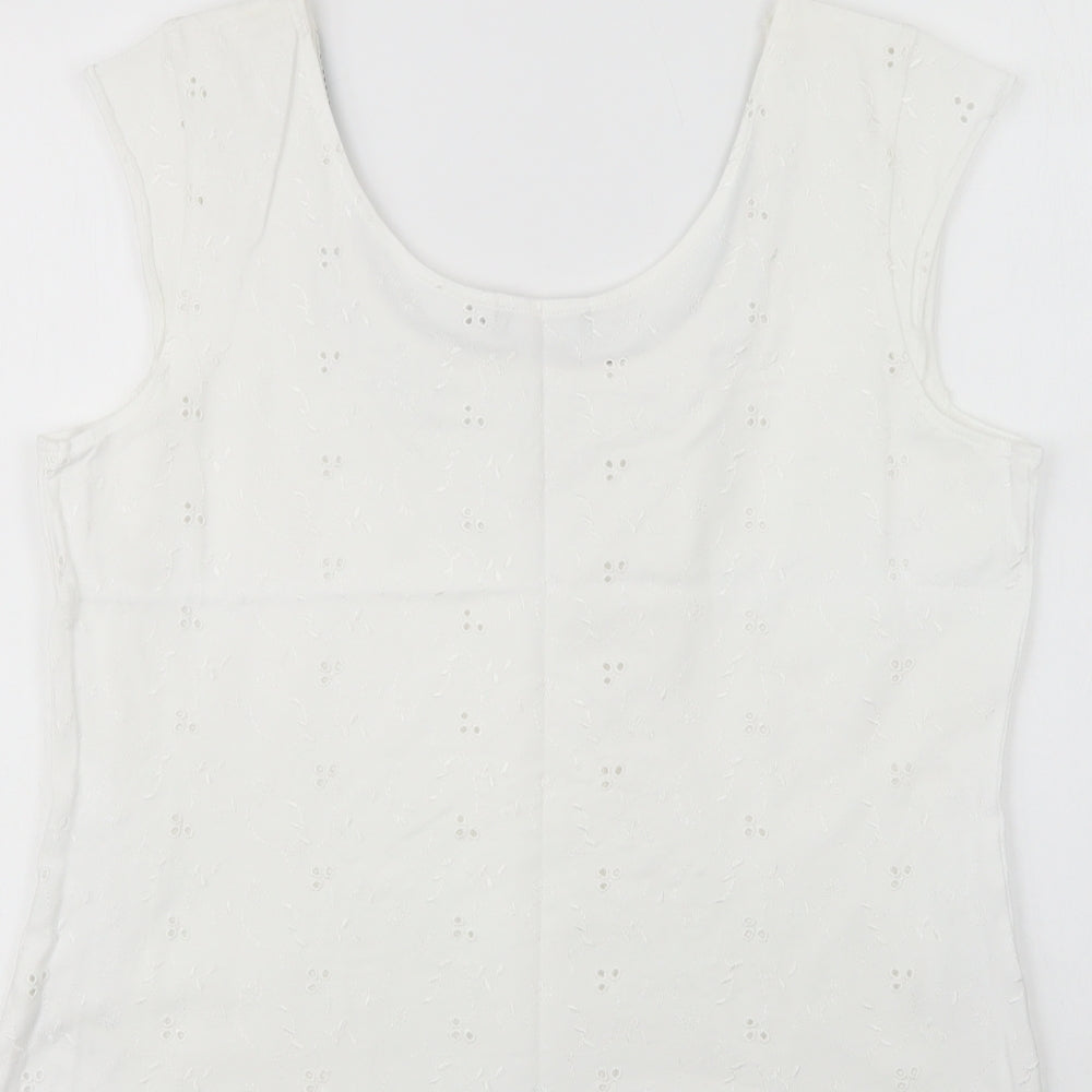 Oer Una Womens White  Cotton Basic Blouse Size 16 Scoop Neck - Embellished Neckline