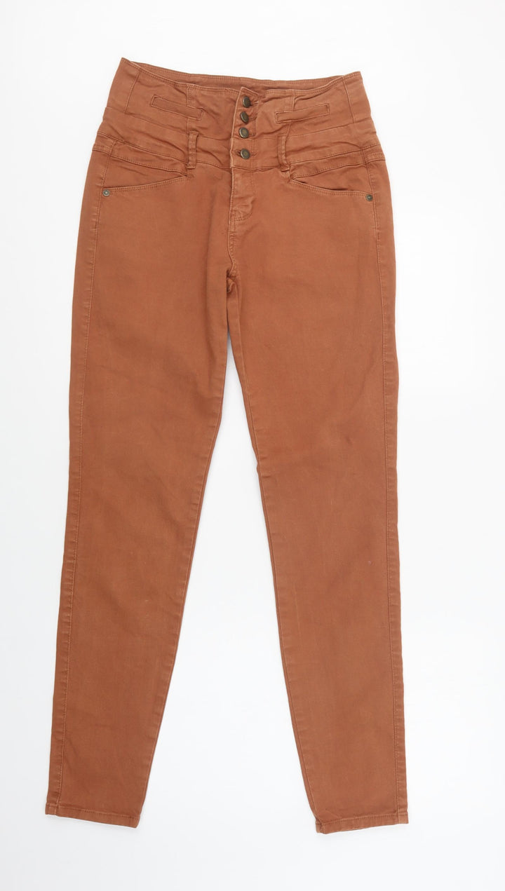 Yes Yes Womens Brown Cotton Skinny Jeans Size 10 L32 in Regular Button