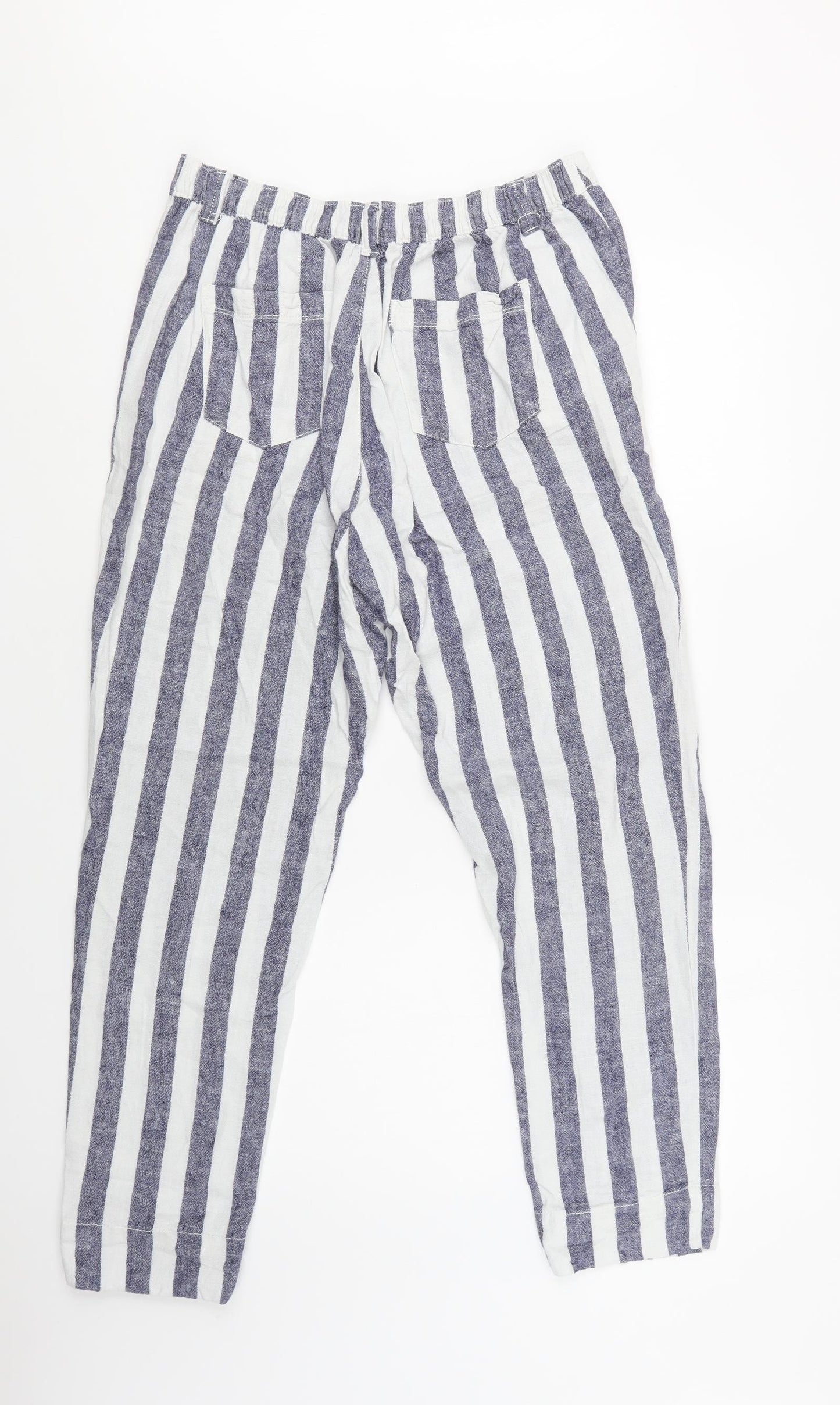 Bonmarché Womens Blue Striped Linen Trousers  Size 12 L31 in Regular
