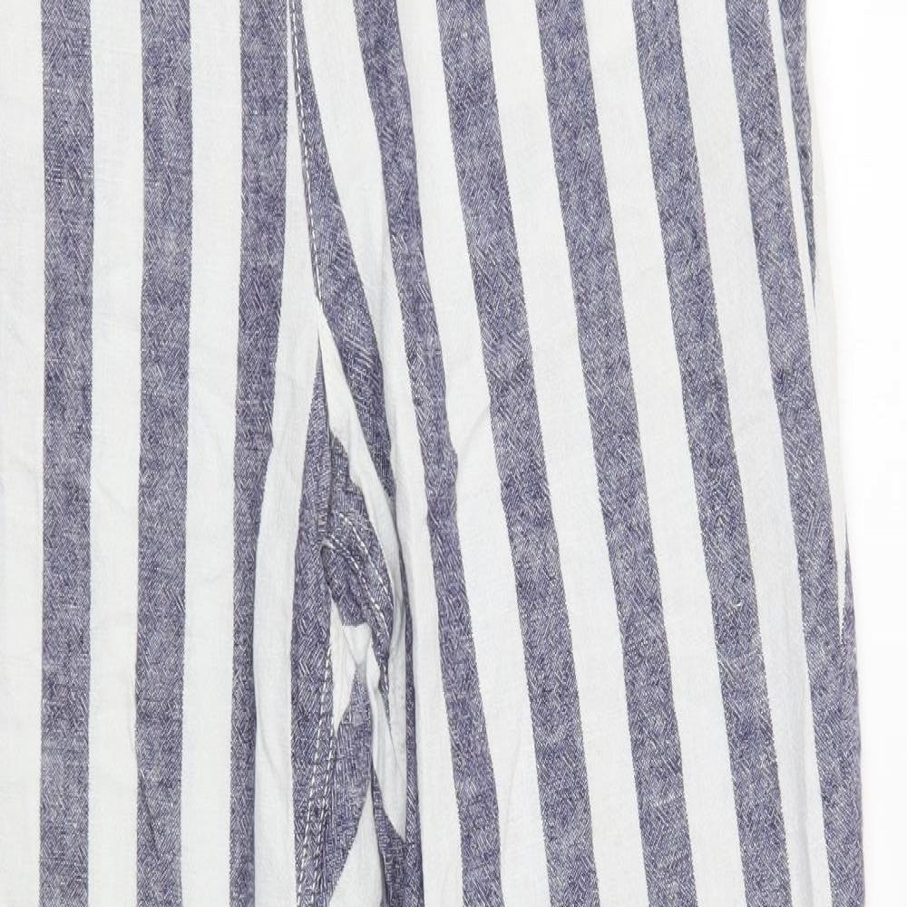 Bonmarché Womens Blue Striped Linen Trousers  Size 12 L31 in Regular
