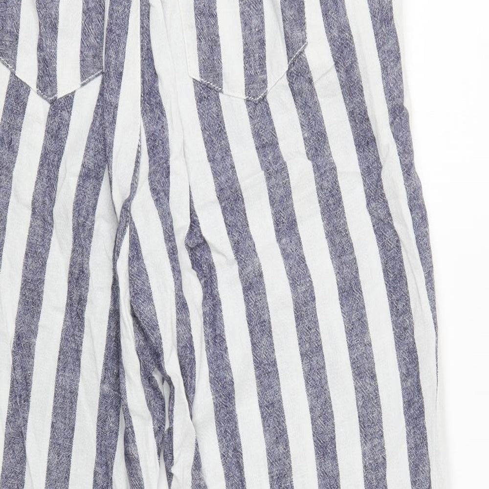 Bonmarché Womens Blue Striped Linen Trousers  Size 12 L31 in Regular