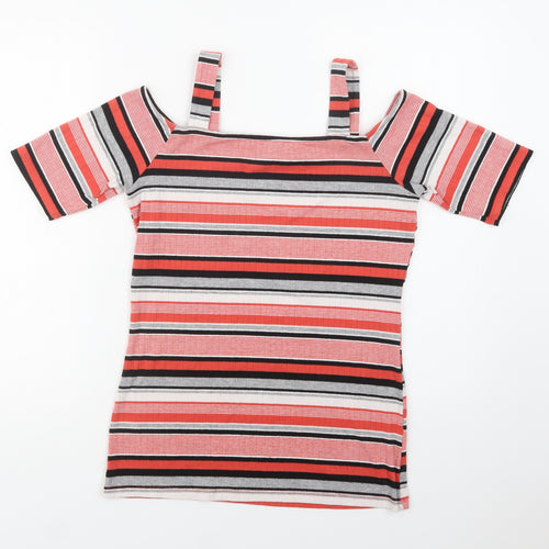 Papaya Womens Red Striped Polyester Basic Blouse Size 12 Square Neck