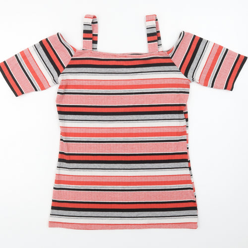 Papaya Womens Red Striped Polyester Basic Blouse Size 12 Square Neck