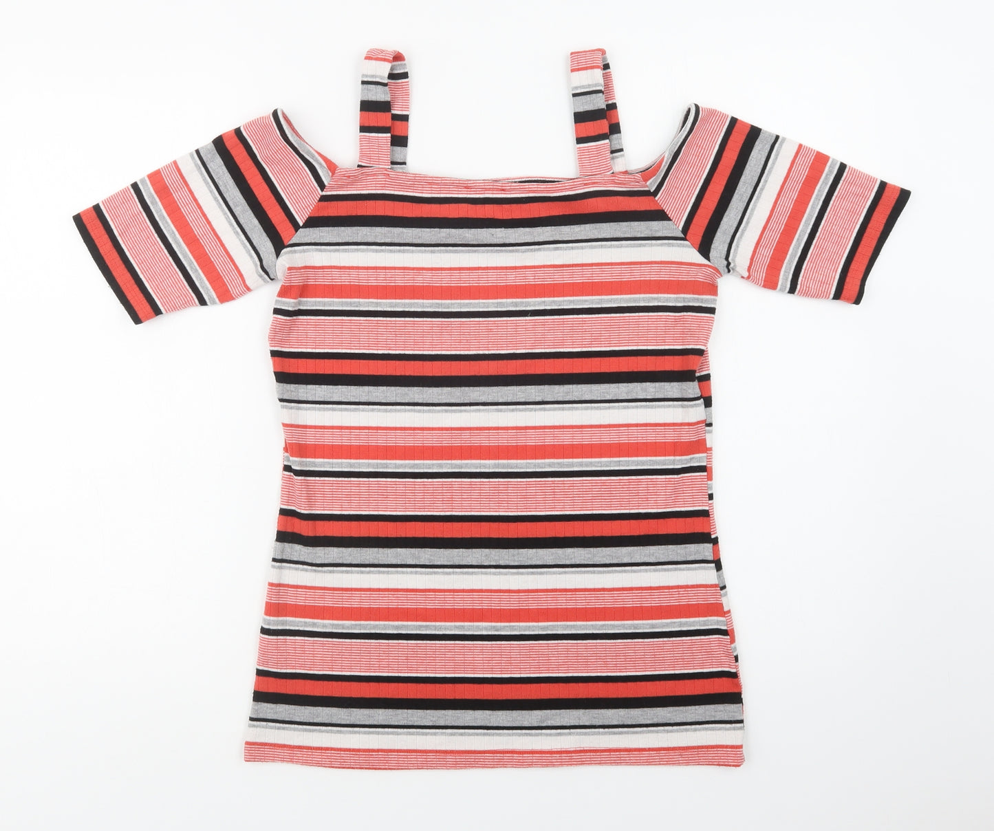 Papaya Womens Red Striped Polyester Basic Blouse Size 12 Square Neck
