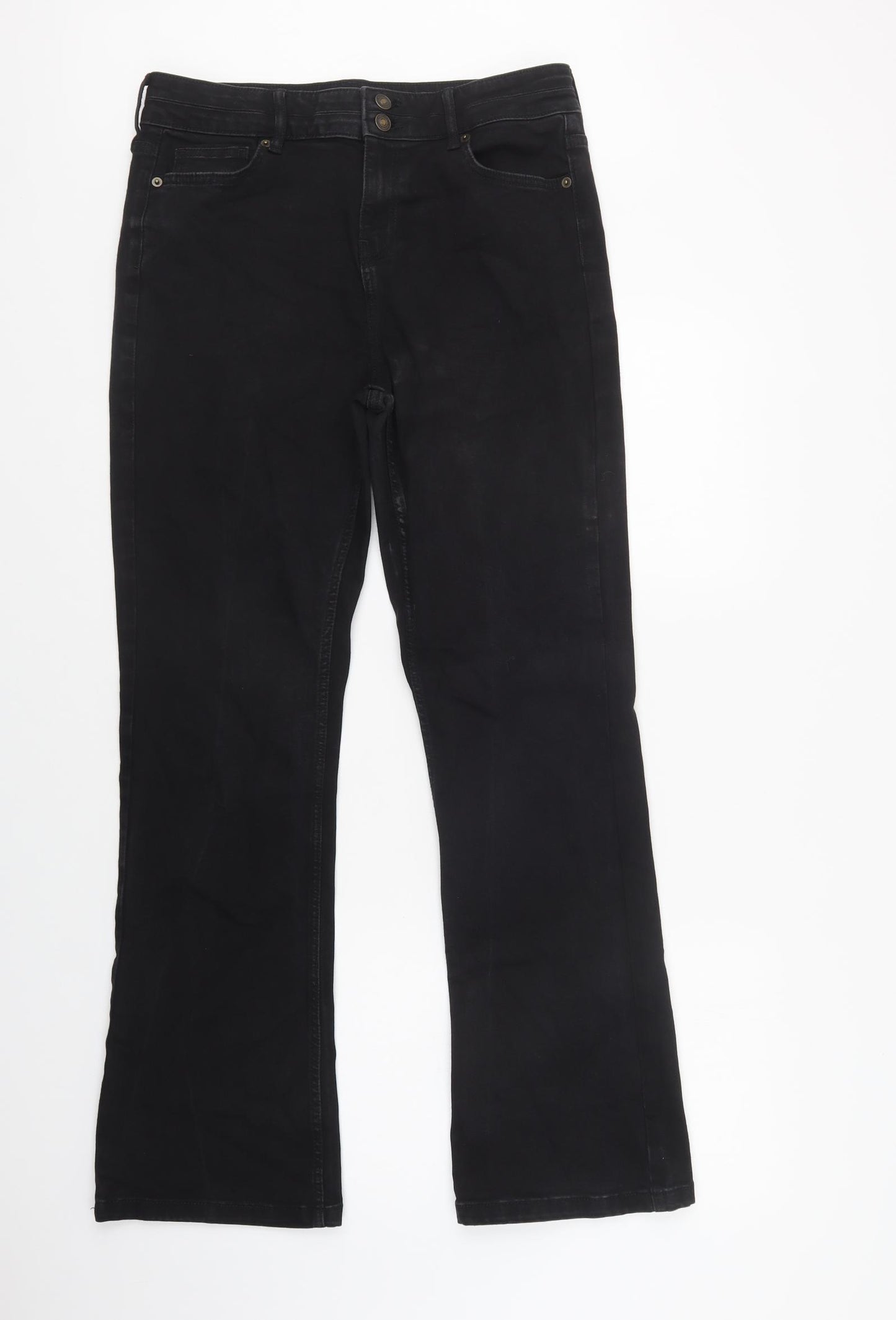 F&F Womens Black  Cotton Bootcut Jeans Size 14 L32 in Regular Button