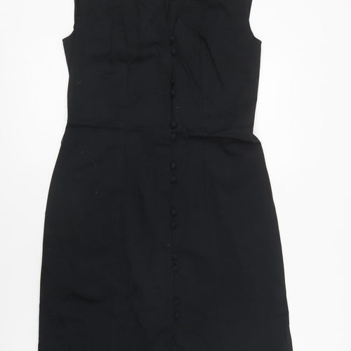 Dorothy Perkins Womens Black  Cotton Pencil Dress    V-Neck Button