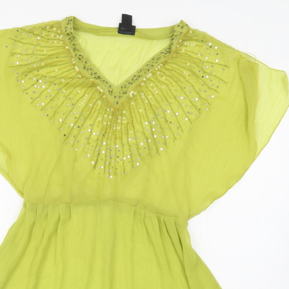 H&M Womens Green  Polyester A-Line  Size 8  V-Neck  - Beach Cover Up