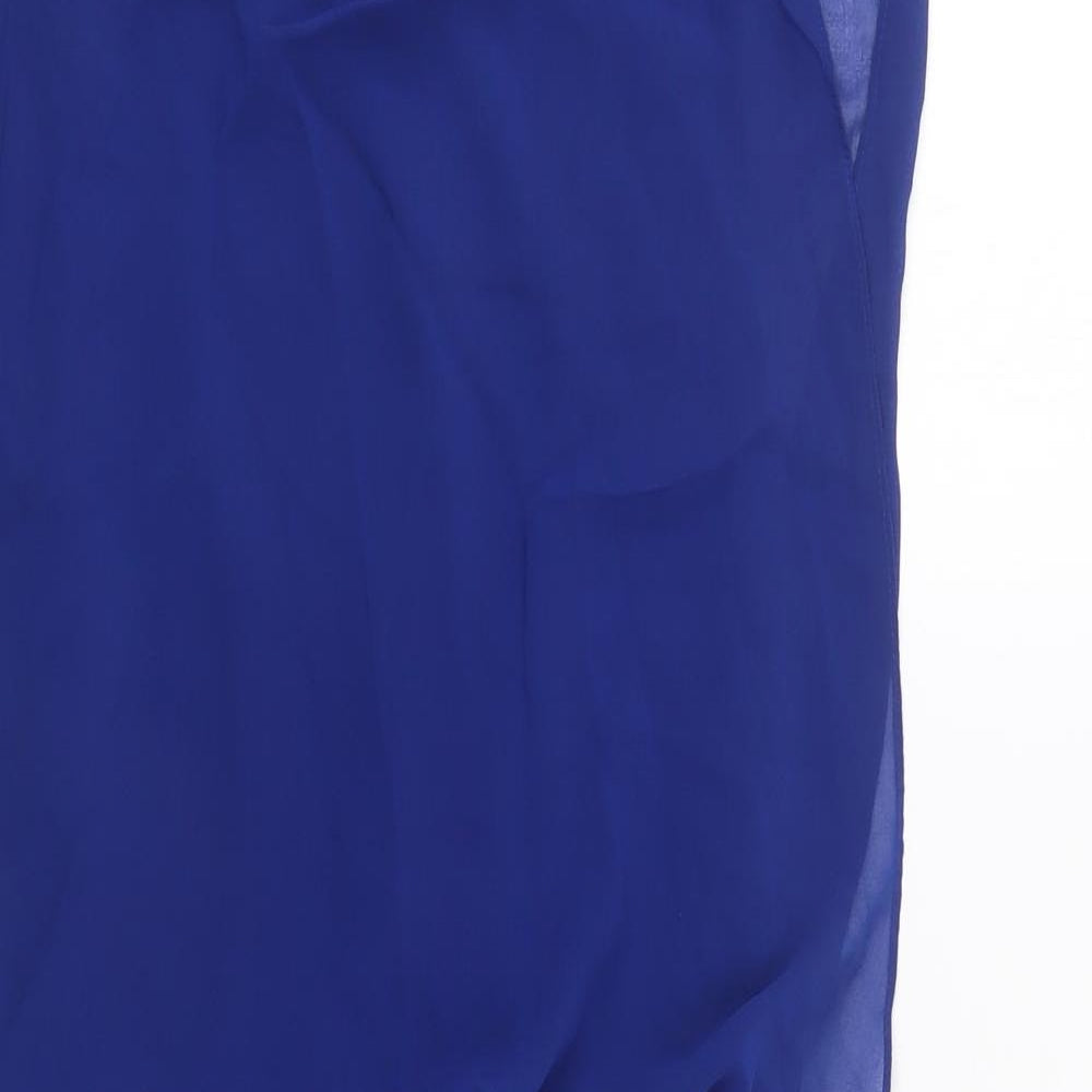 Warehouse Womens Blue Geometric Polyester Pencil Dress  Size 10  Round Neck Button