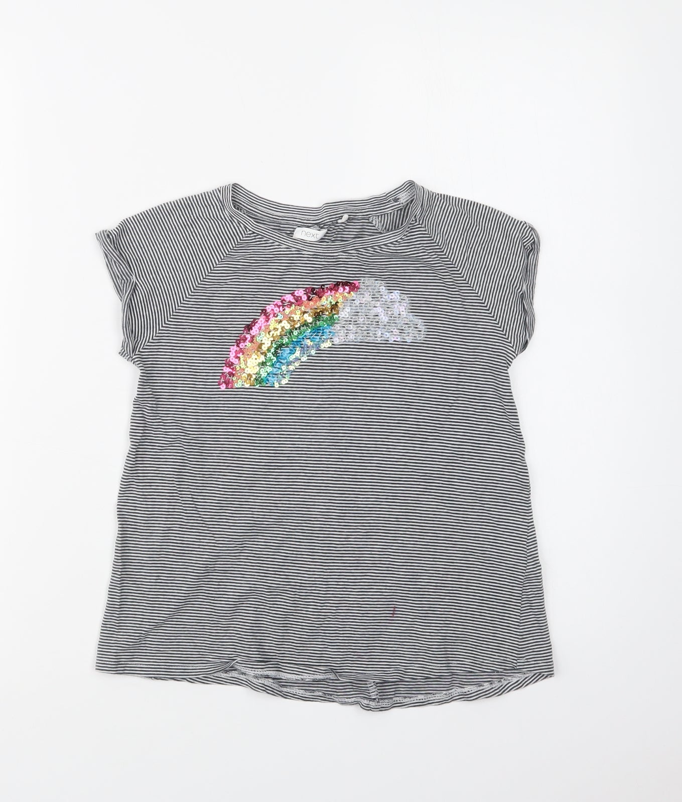 NEXT Girls Black Striped Cotton Basic T-Shirt Size 8 Years Crew Neck  - Rainbow