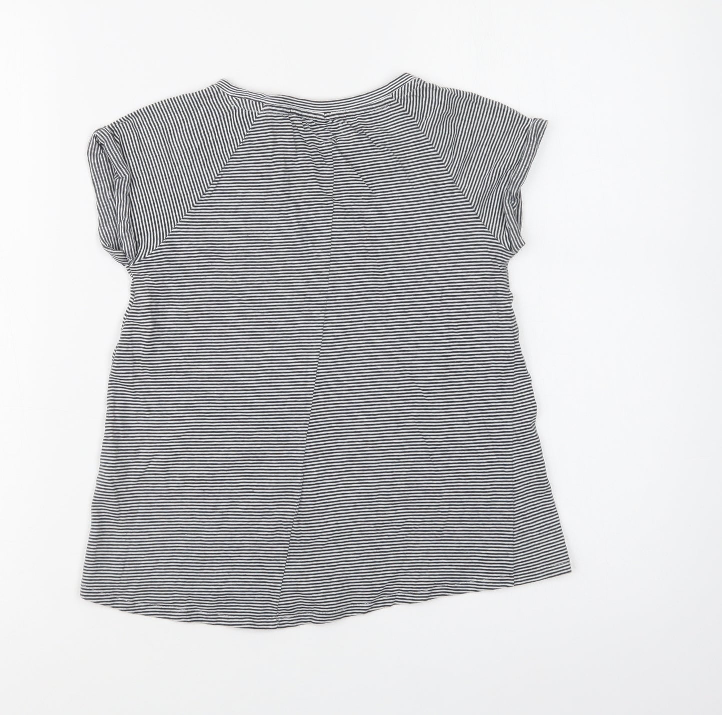 NEXT Girls Black Striped Cotton Basic T-Shirt Size 8 Years Crew Neck  - Rainbow