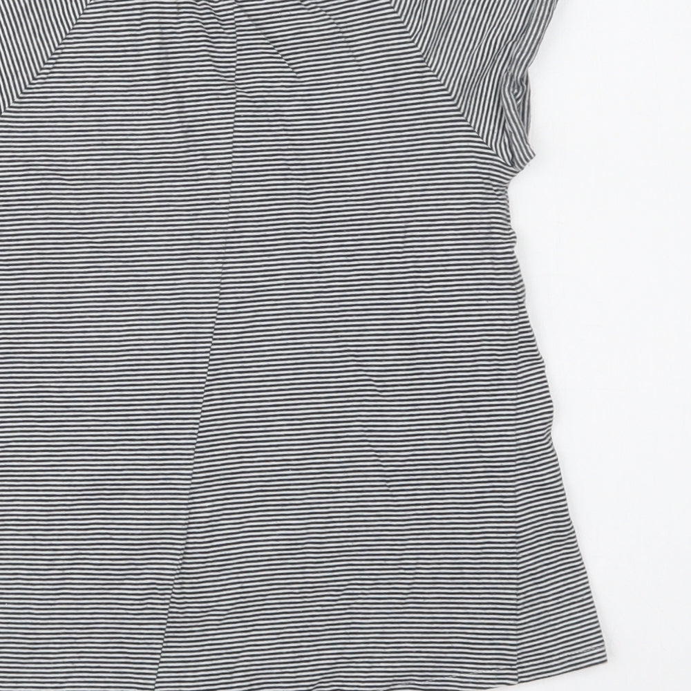 NEXT Girls Black Striped Cotton Basic T-Shirt Size 8 Years Crew Neck  - Rainbow
