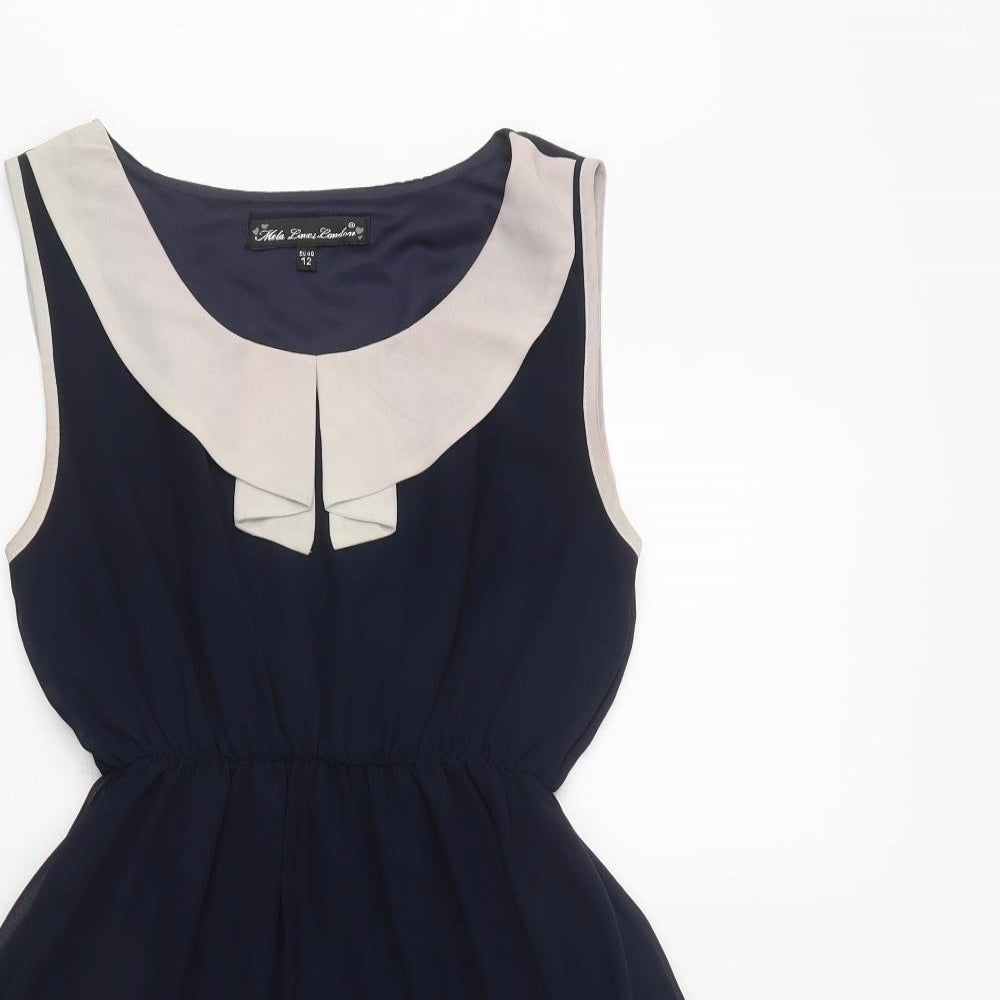 Mela Loves London Womens Blue  Polyester Fit & Flare  Size 12  Collared