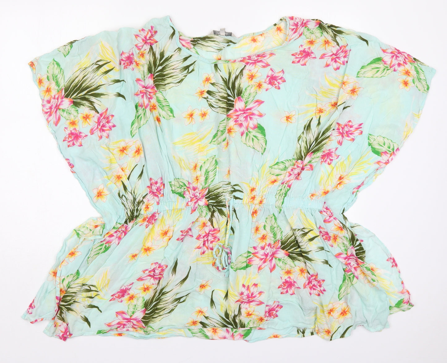 Peacocks Womens Multicoloured Floral Viscose T-Shirt Dress  Size XL  Round Neck Pullover - Beach Cover Up Dress