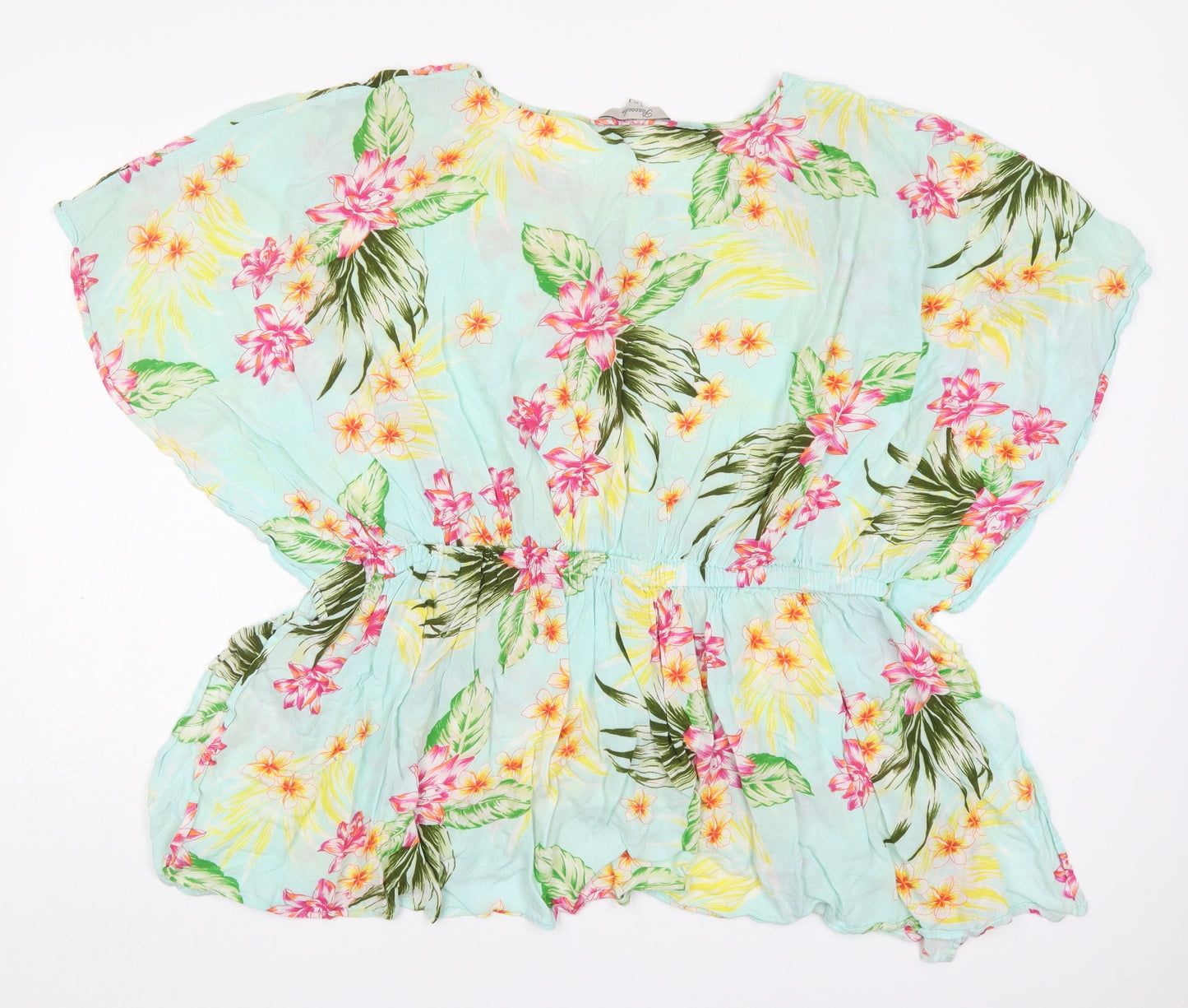 Peacocks Womens Multicoloured Floral Viscose T-Shirt Dress  Size XL  Round Neck Pullover - Beach Cover Up Dress