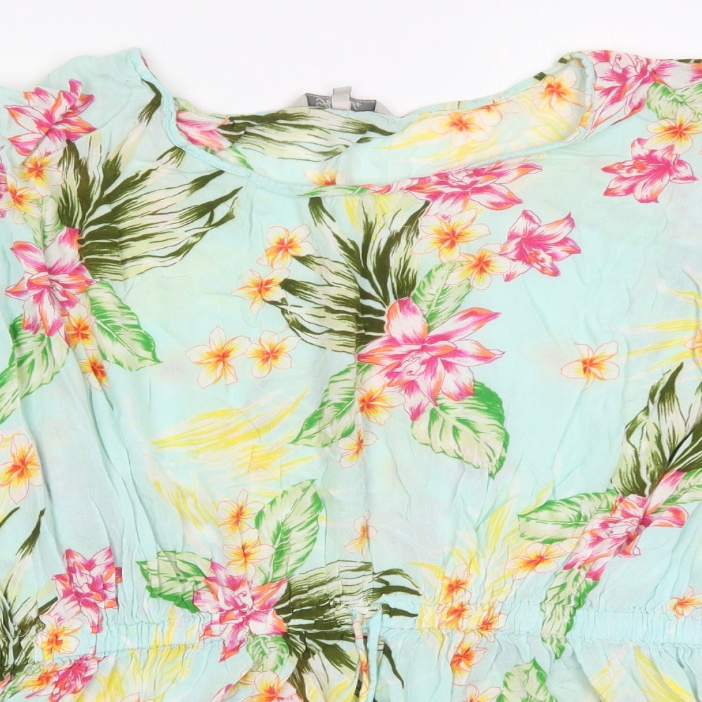 Peacocks Womens Multicoloured Floral Viscose T-Shirt Dress  Size XL  Round Neck Pullover - Beach Cover Up Dress