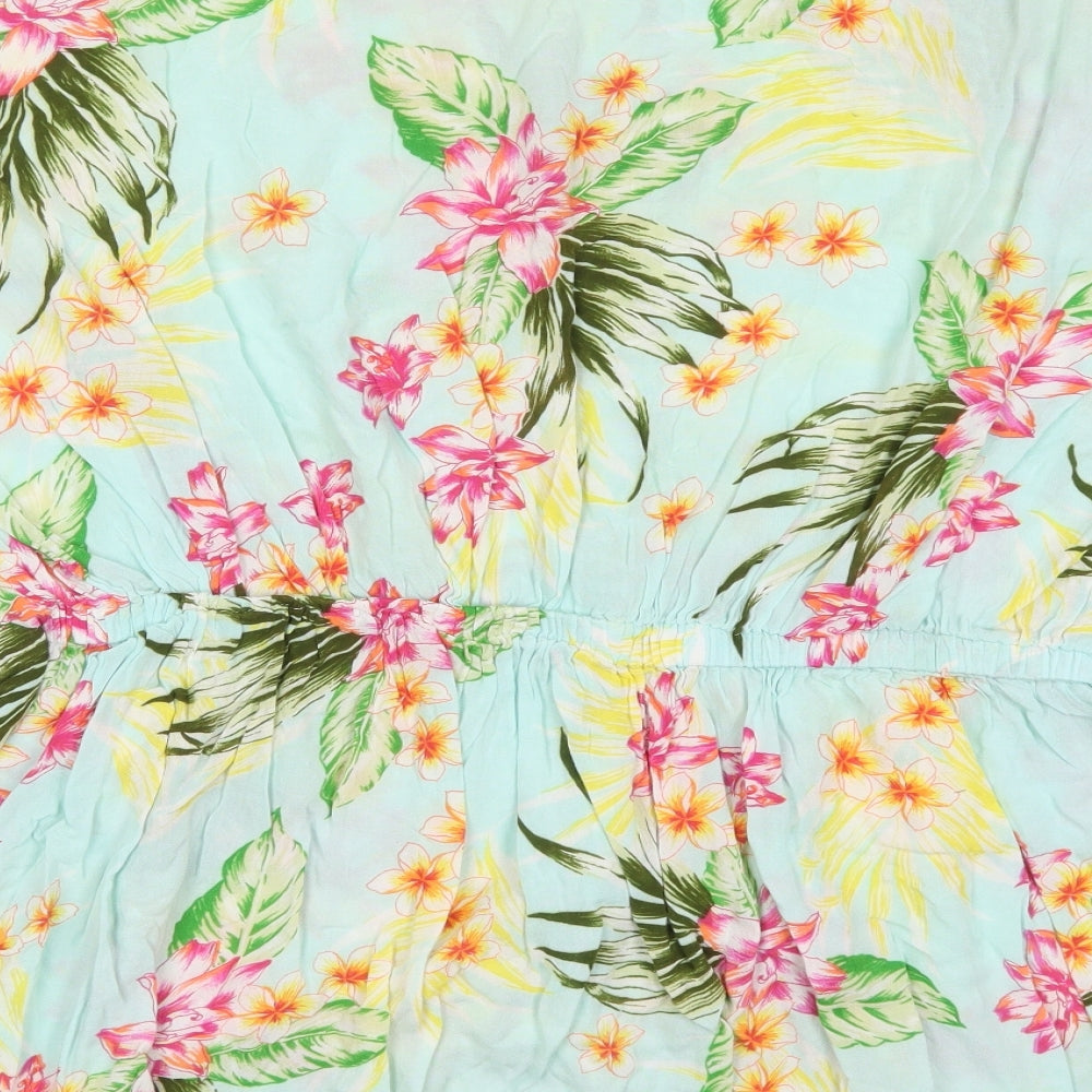 Peacocks Womens Multicoloured Floral Viscose T-Shirt Dress  Size XL  Round Neck Pullover - Beach Cover Up Dress