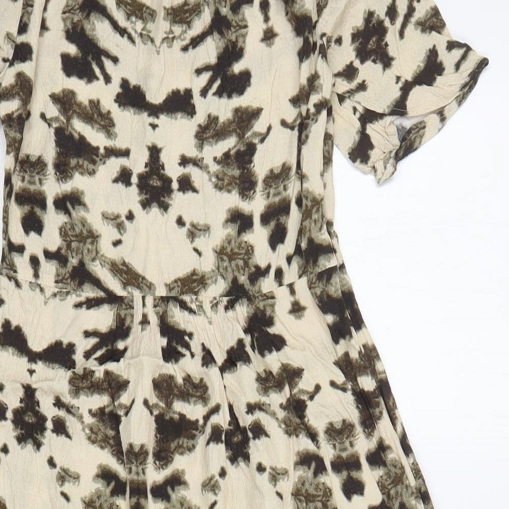 Marks and Spencer Womens Beige Geometric Viscose Maxi  Size 8  Round Neck Button