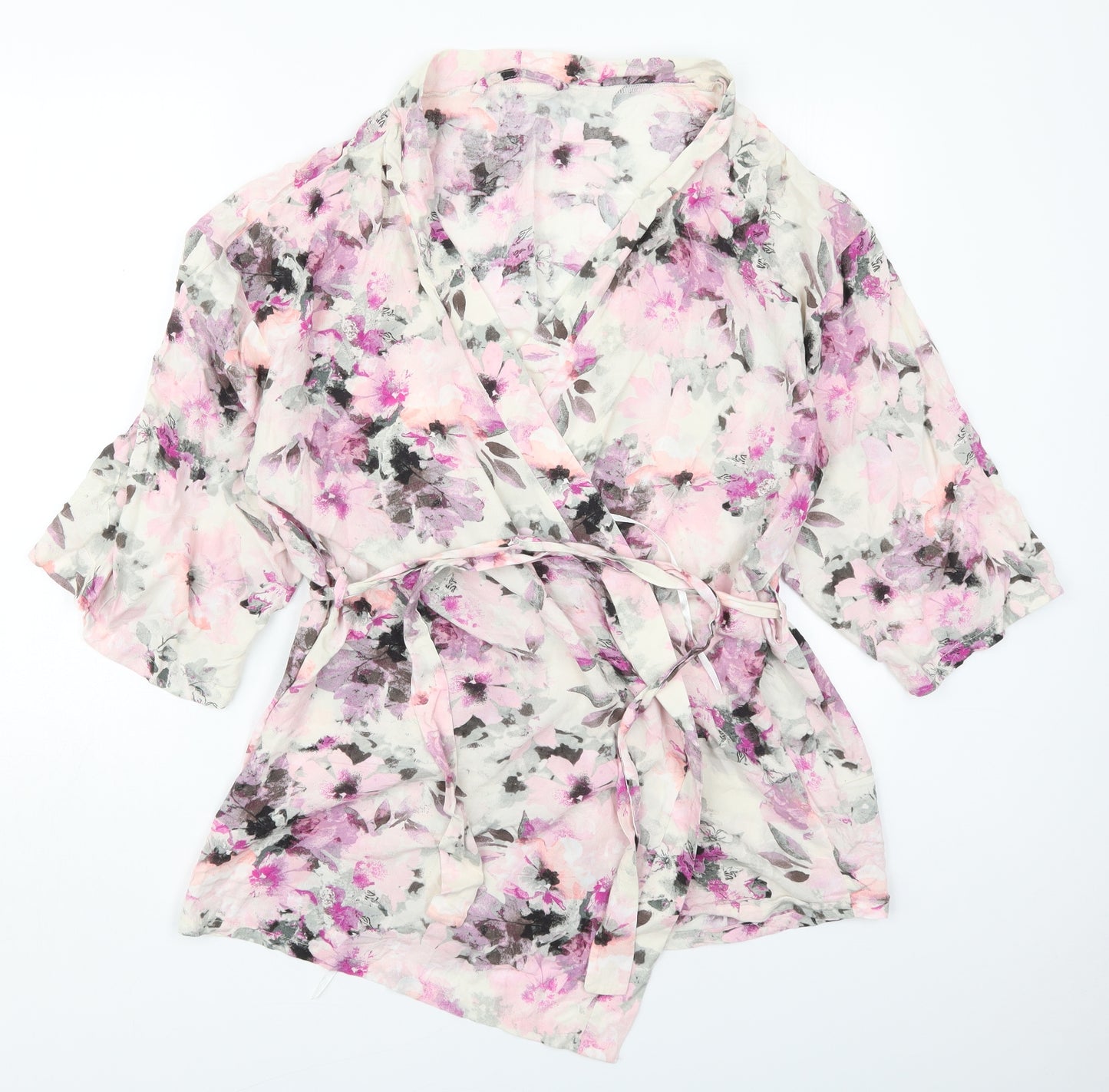 George Womens Pink Floral Viscose Kimono Robe Size 12