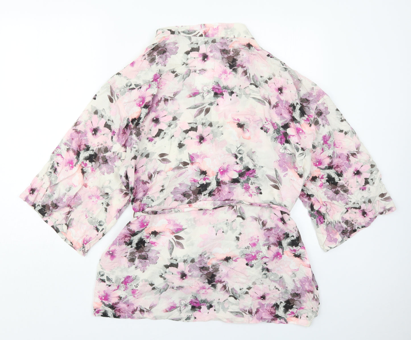George Womens Pink Floral Viscose Kimono Robe Size 12