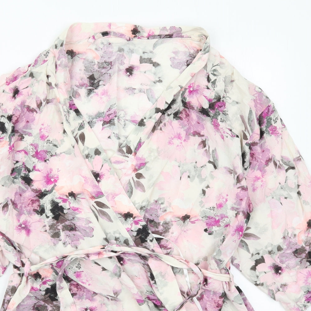 George Womens Pink Floral Viscose Kimono Robe Size 12