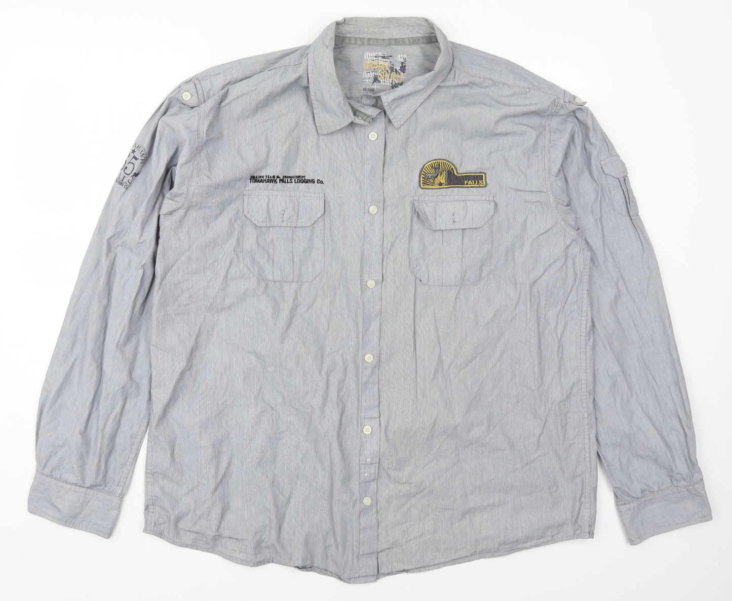 Urban Spirit Mens Grey Striped Cotton  Button-Up Size 2XL Collared Button - Tomahawk Falls