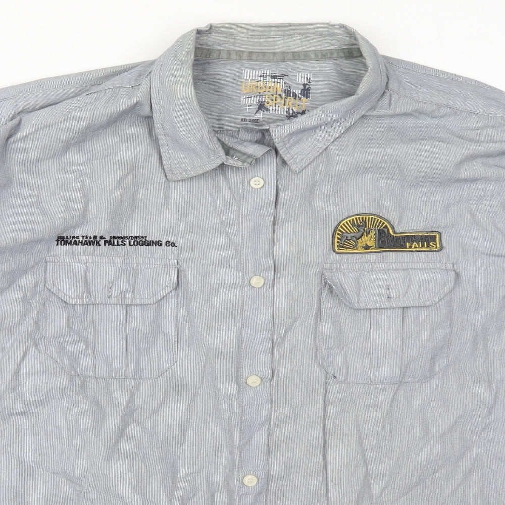 Urban Spirit Mens Grey Striped Cotton  Button-Up Size 2XL Collared Button - Tomahawk Falls