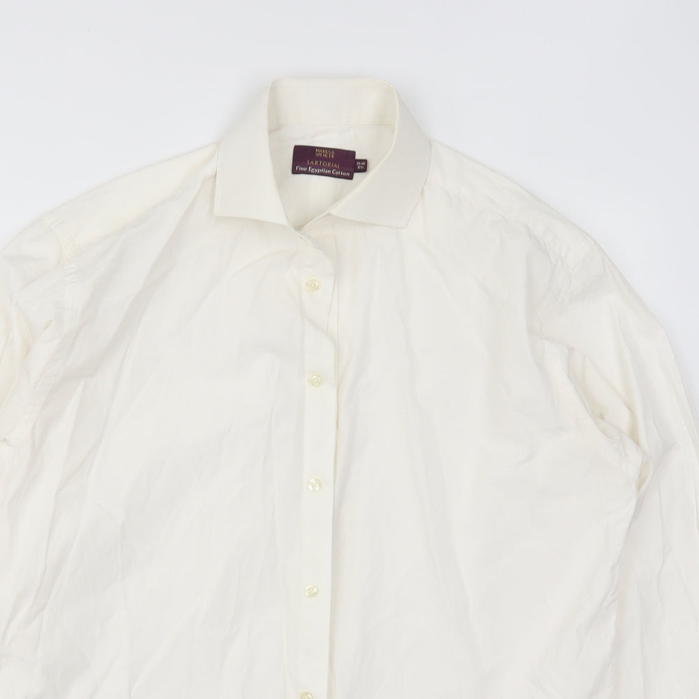 Marks and Spencer Mens White  Cotton  Dress Shirt Size 15.5 Collared Button