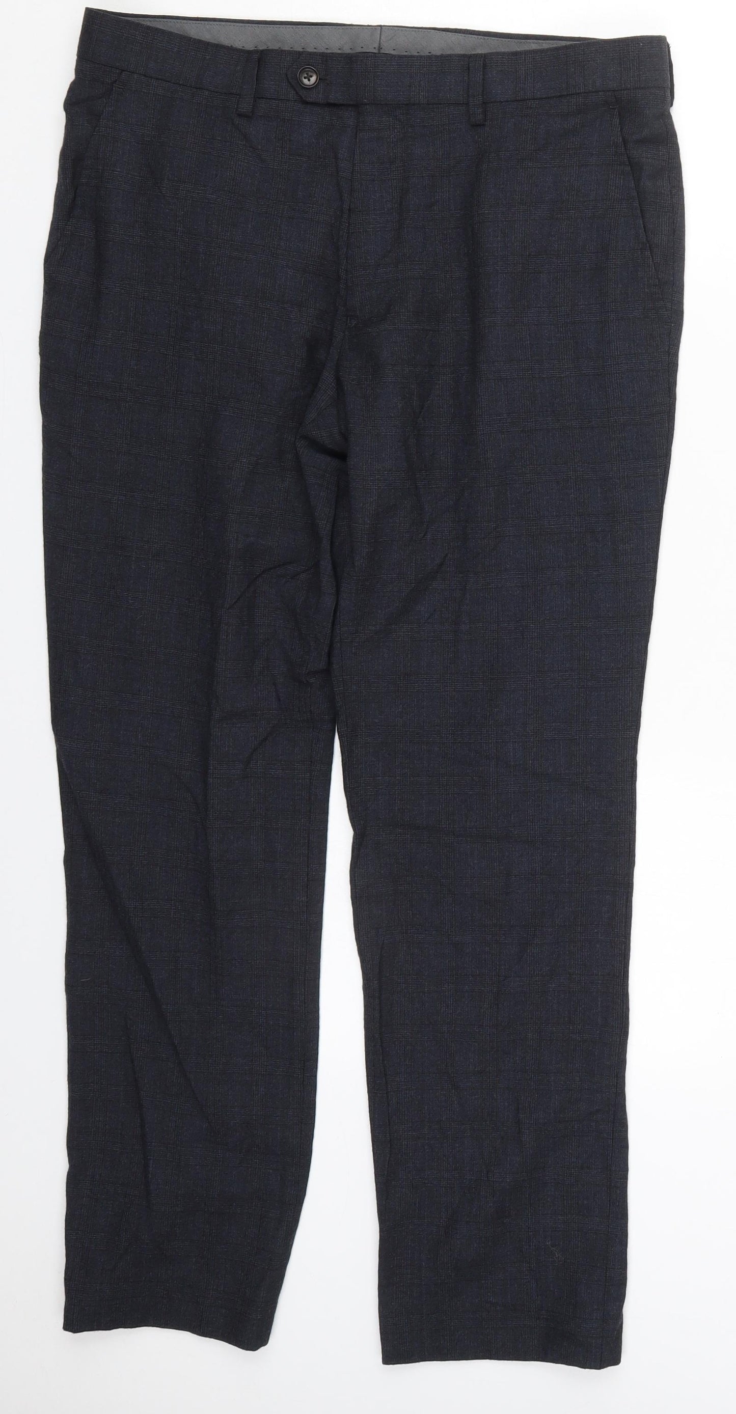 NEXT Mens Blue Check Wool Trousers  Size 32 L29 in Regular Button