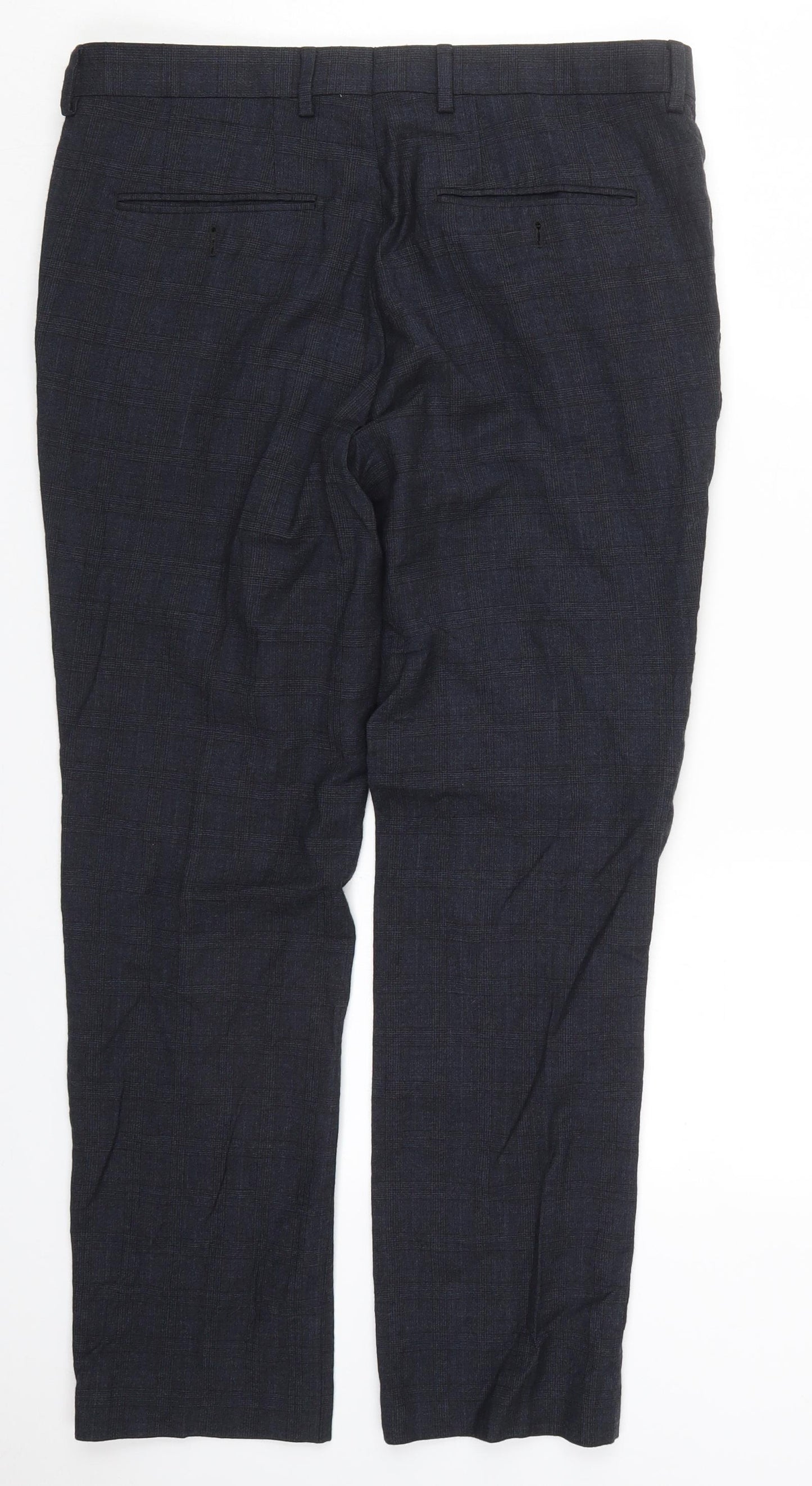 NEXT Mens Blue Check Wool Trousers  Size 32 L29 in Regular Button