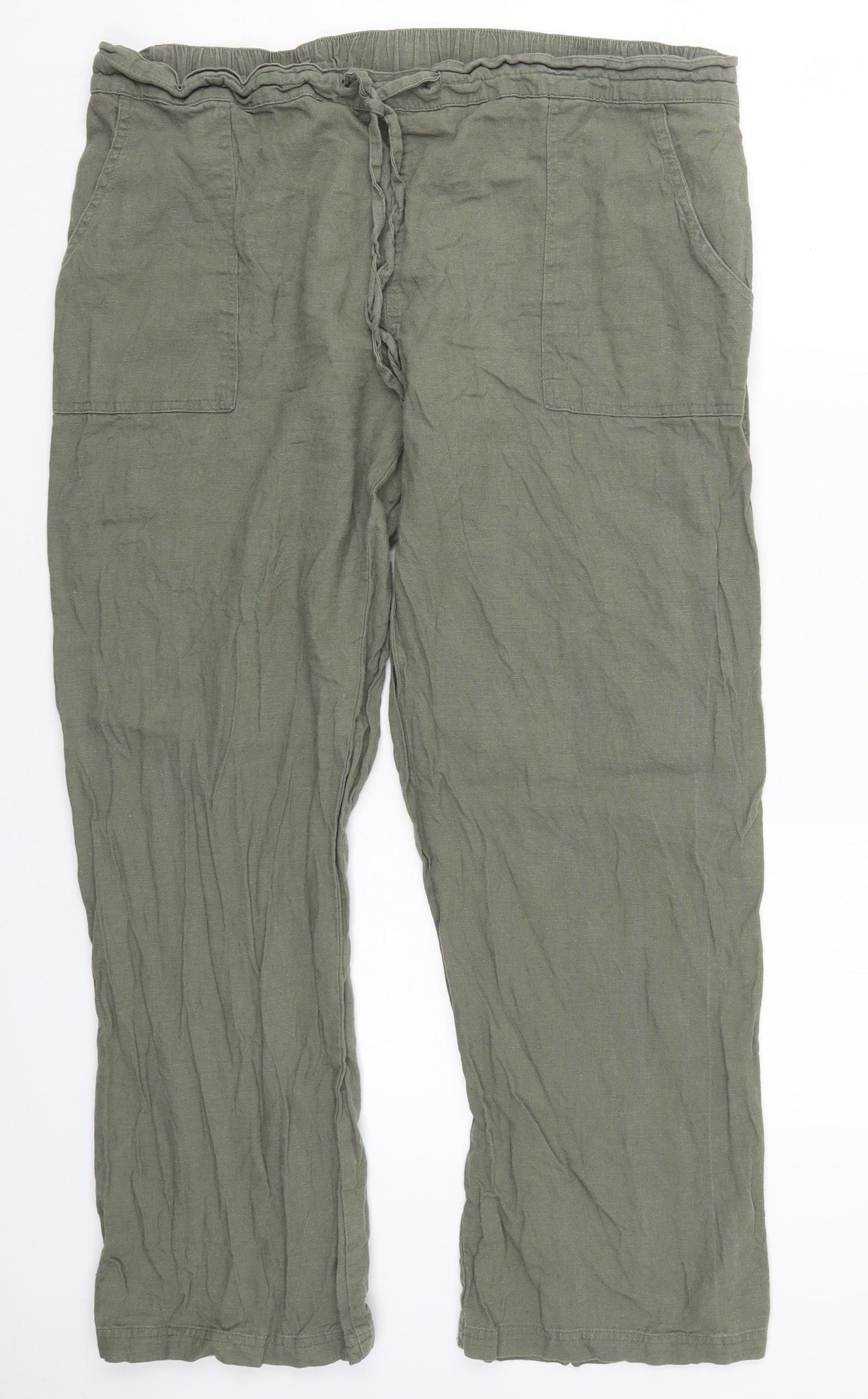 Insignia Womens Green  Linen Trousers  Size 20 L28 in Regular Drawstring