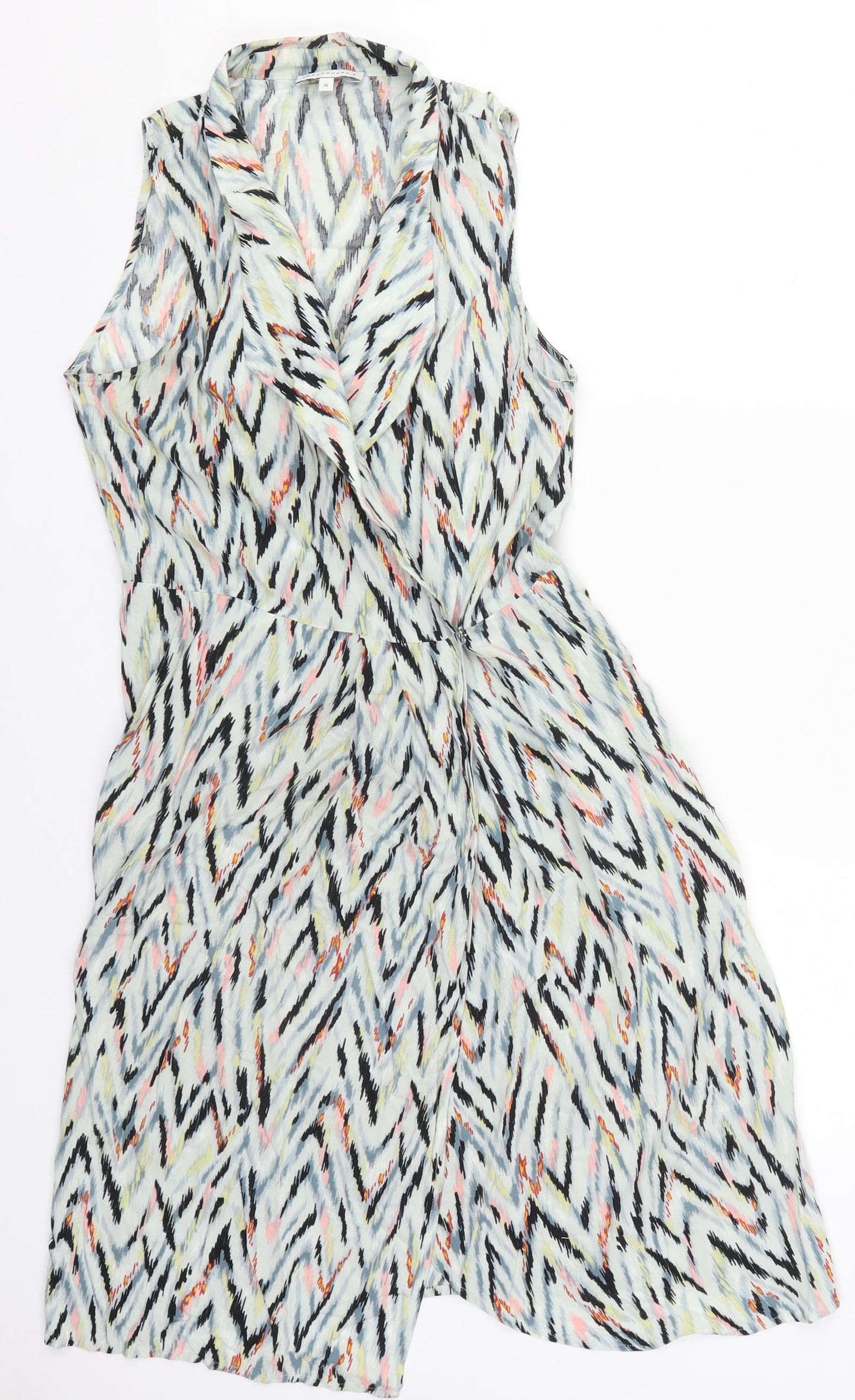 Warehouse Womens Multicoloured Geometric Viscose Wrap Dress  Size 12  Collared Button