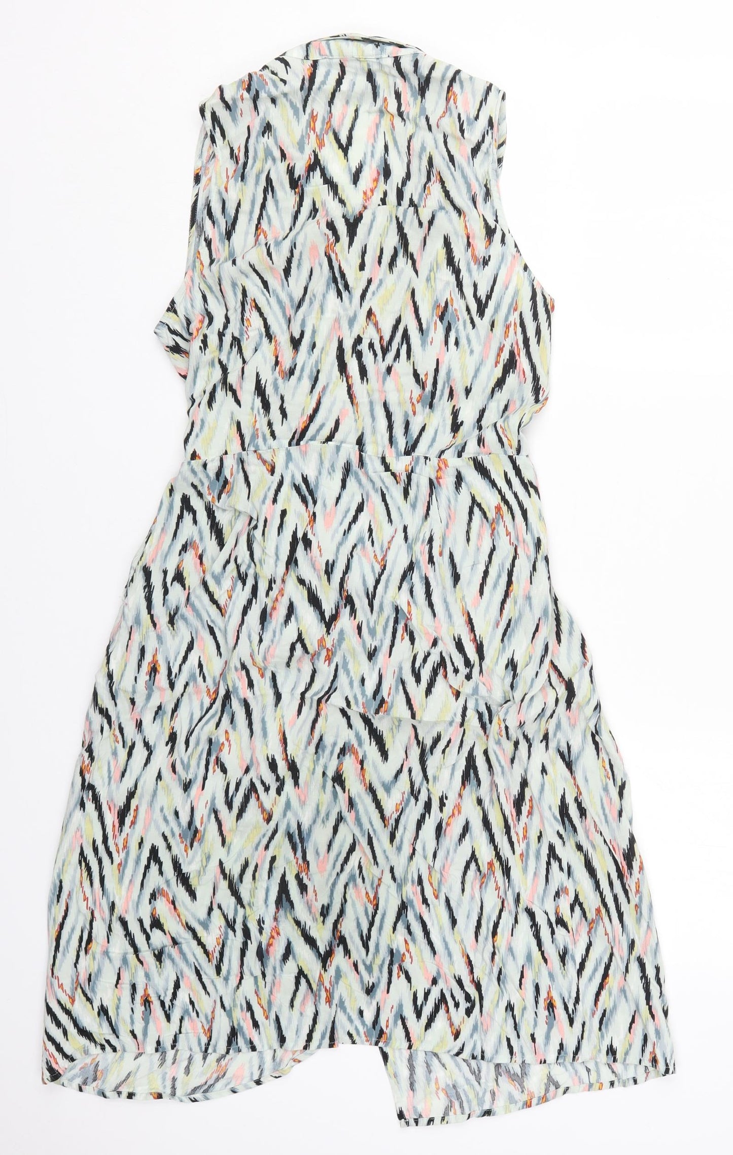 Warehouse Womens Multicoloured Geometric Viscose Wrap Dress  Size 12  Collared Button