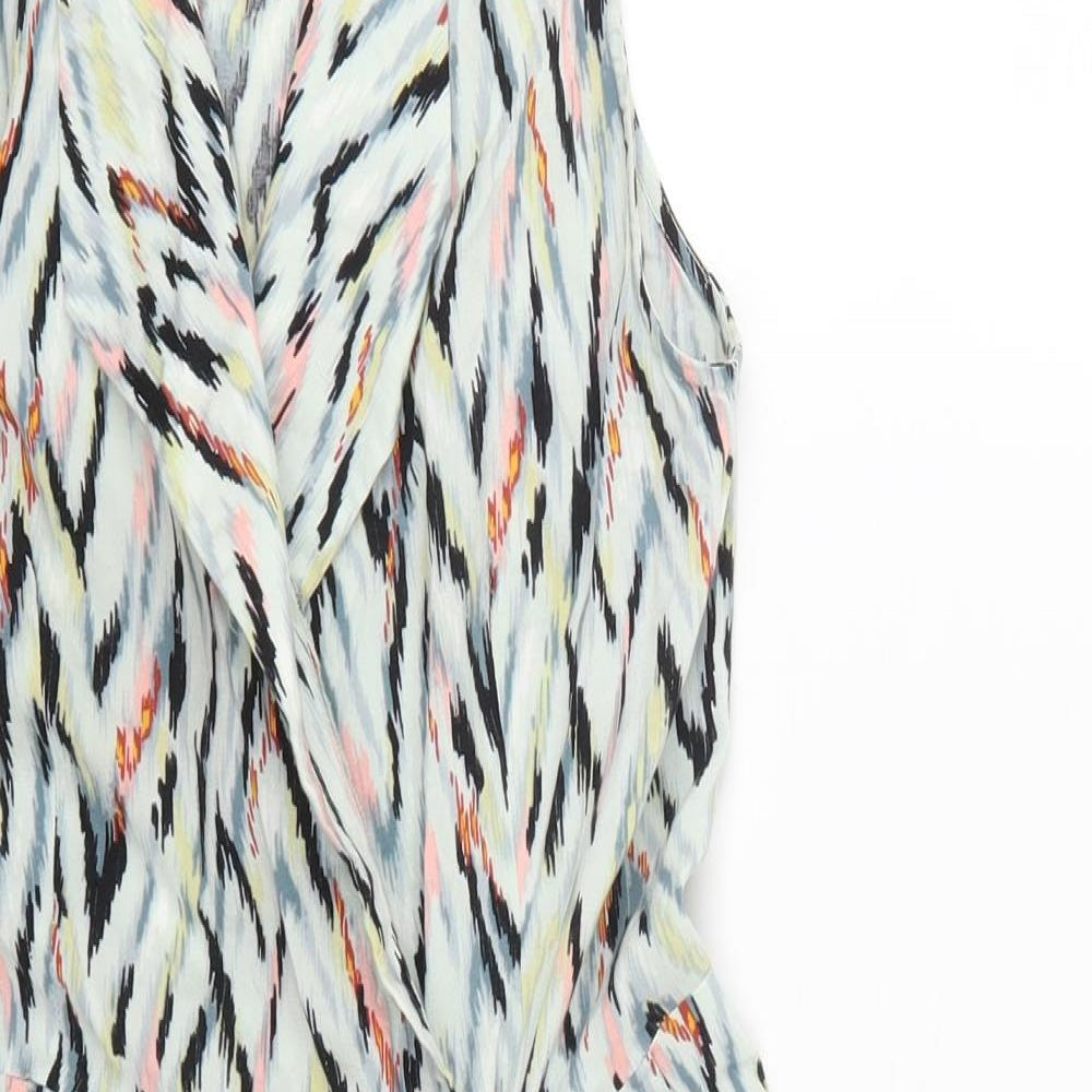 Warehouse Womens Multicoloured Geometric Viscose Wrap Dress  Size 12  Collared Button