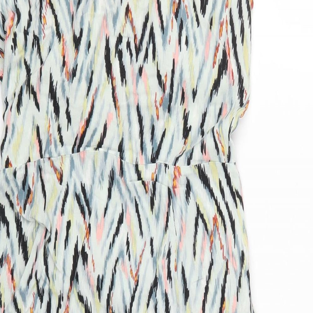 Warehouse Womens Multicoloured Geometric Viscose Wrap Dress  Size 12  Collared Button