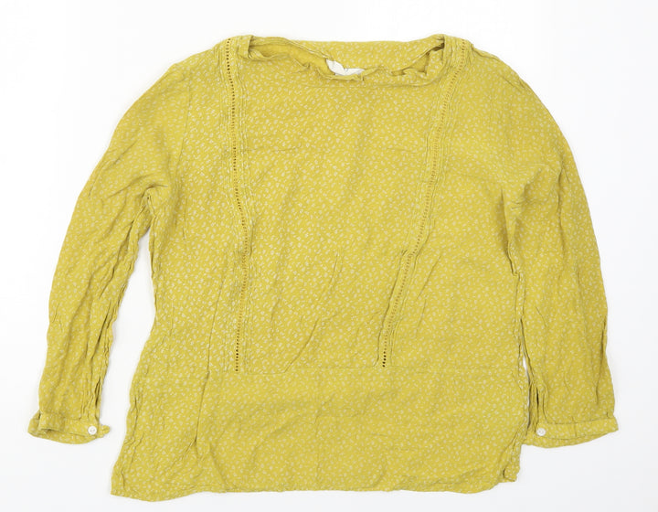 H&M Womens Yellow Floral Viscose Basic Blouse Size 10 Round Neck